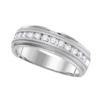 14kt White Gold Mens Round Channel-set Diamond Milgrain Edge Wedding Band Ring 1/2 Cttw