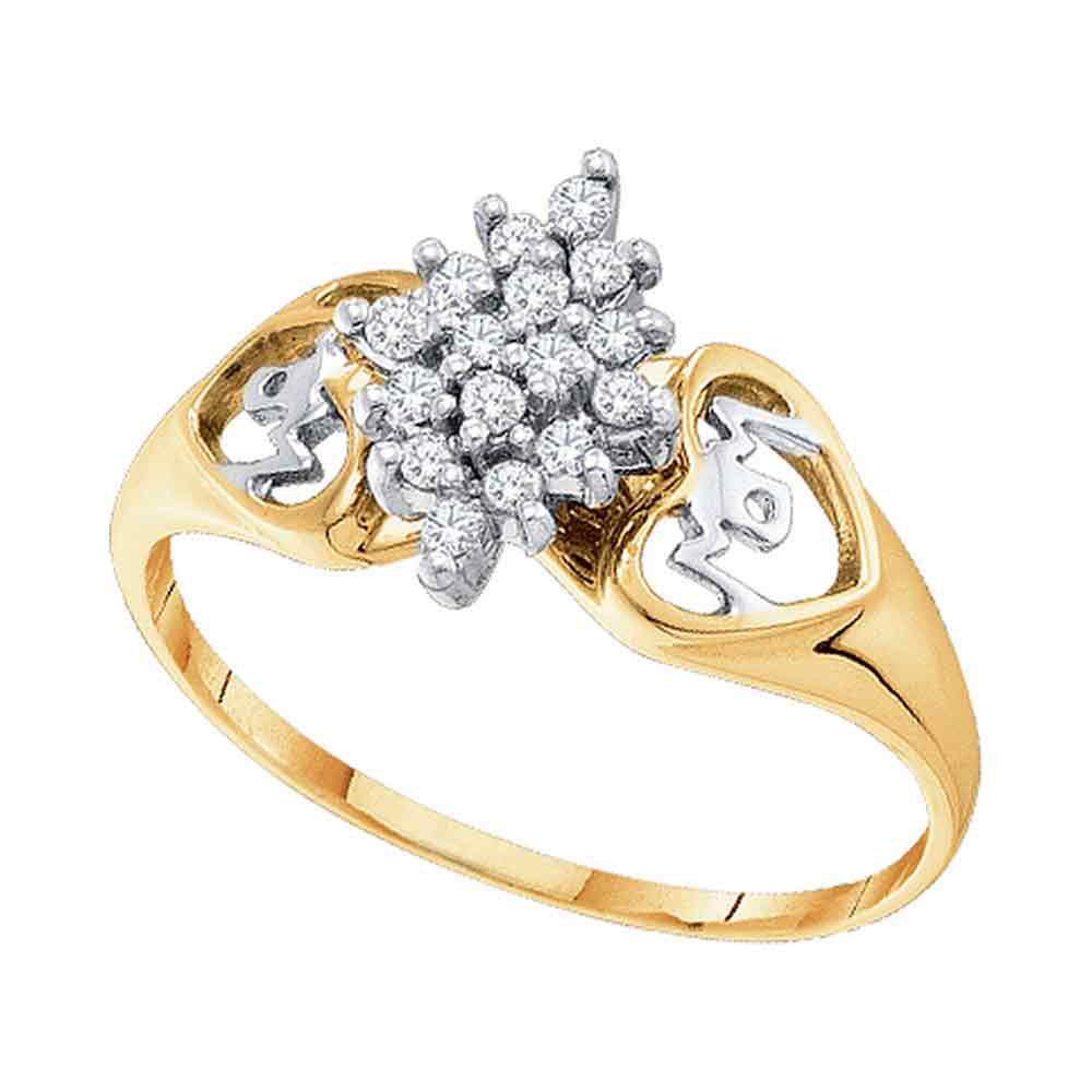 10kt Yellow Gold Womens Round Prong-set Diamond Cluster Heart Mom Ring 1/6 Cttw