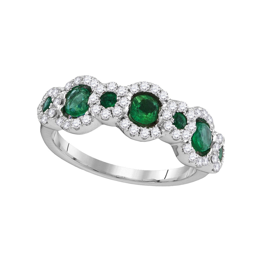 18kt White Gold Womens Round Emerald Diamond Band Ring 1.00 Cttw