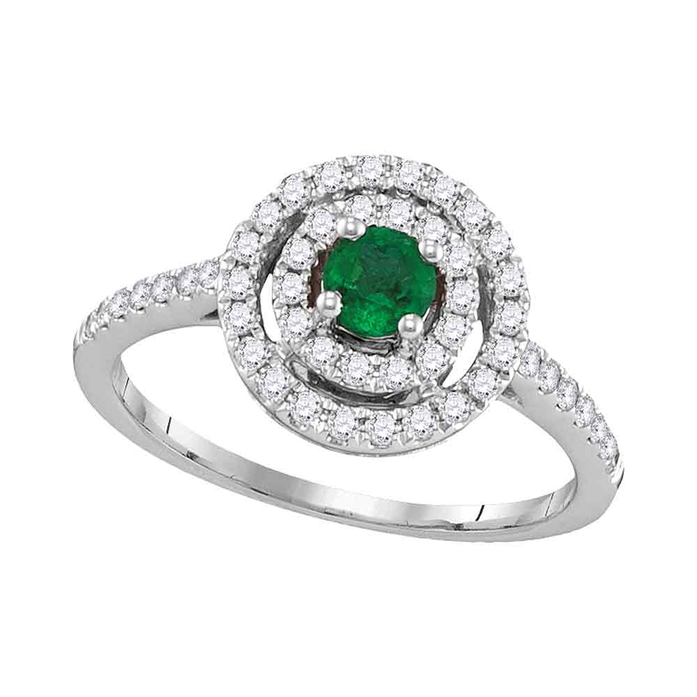 18kt White Gold Womens Round Emerald Solitaire Concentric Circle Frame Ring 5/8 Cttw