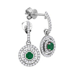 18kt White Gold Womens Round Natural Emerald Concentric Circle Dangle Earrings 3/4 Cttw