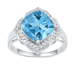 10kt White Gold Womens Princess Lab-Created Blue Topaz Solitaire Ring 5-1/6 Cttw