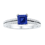 10kt White Gold Womens Princess Lab-Created Blue Sapphire Solitaire Ring 1.00 Cttw