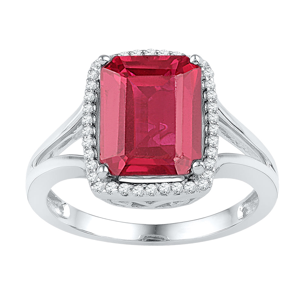 10kt White Gold Womens Emerald Lab-Created Ruby Solitaire Diamond Ring 4-5/8 Cttw