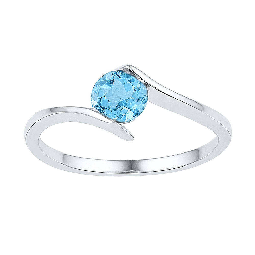 10kt White Gold Womens Round Lab-Created Blue Topaz Solitaire Ring 7/8 Cttw