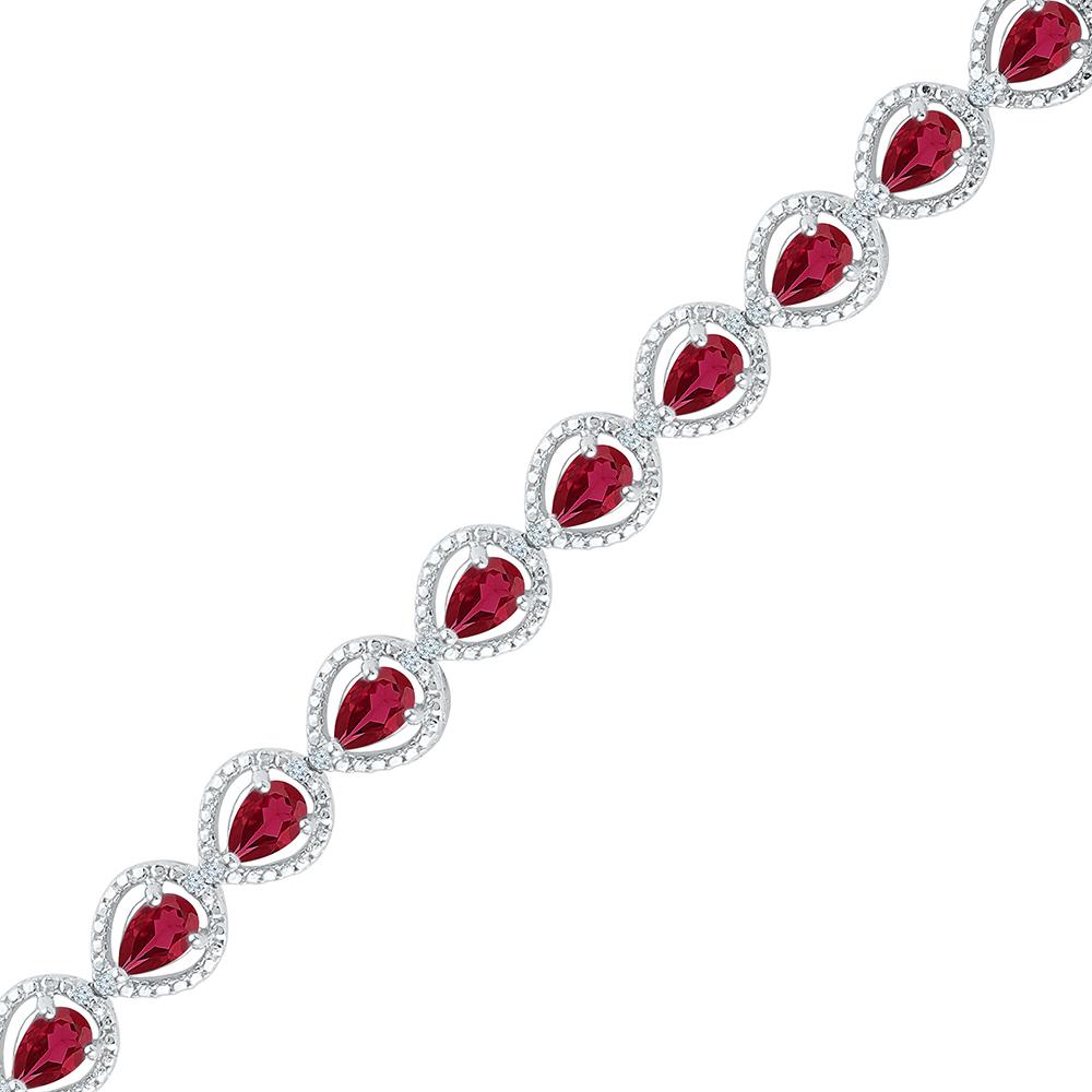 Sterling Silver Womens Oval Lab-Created Ruby Tennis Bracelet 5-7/8 Cttw