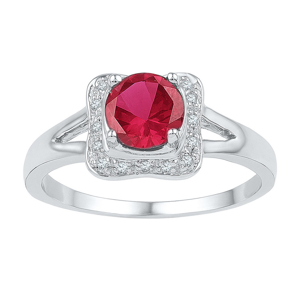 Sterling Silver Womens Round Lab-Created Ruby Solitaire Diamond Ring 1-1/12 Cttw