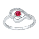 Sterling Silver Womens Round Lab-Created Ruby Diamond Heart Ring 3/8 Cttw