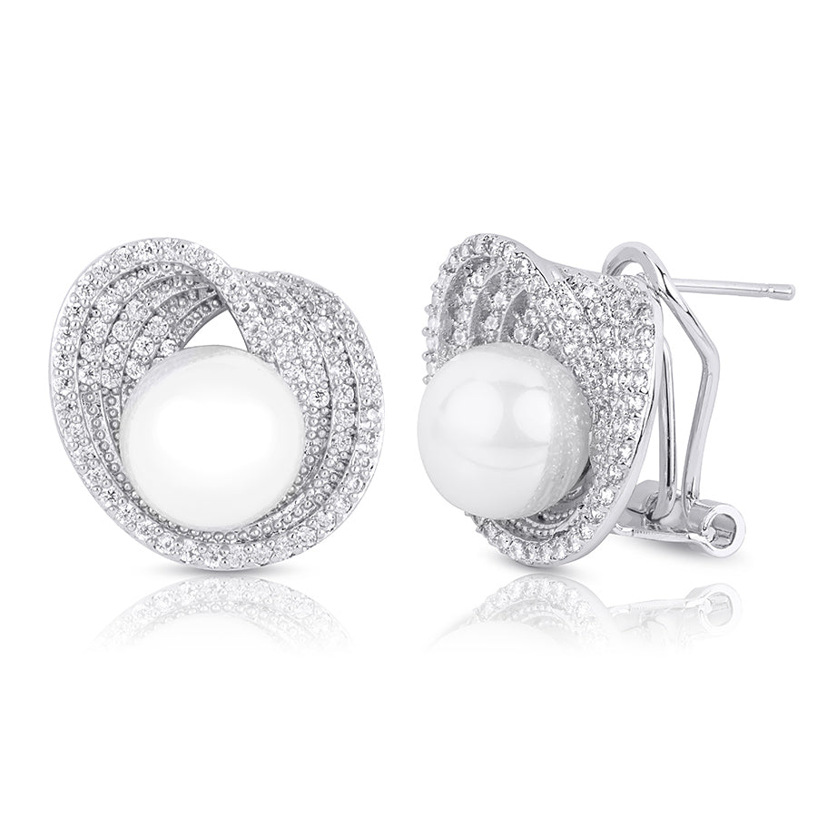 Women's Stunning Simulated Pearl CZ Earrings 0.70 CT White Gold Plated Design