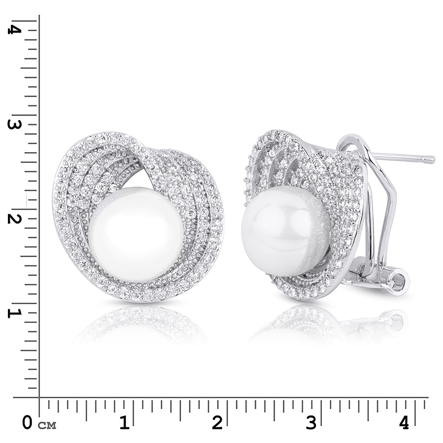 Women's Stunning Simulated Pearl CZ Earrings 0.70 CT White Gold Plated Design