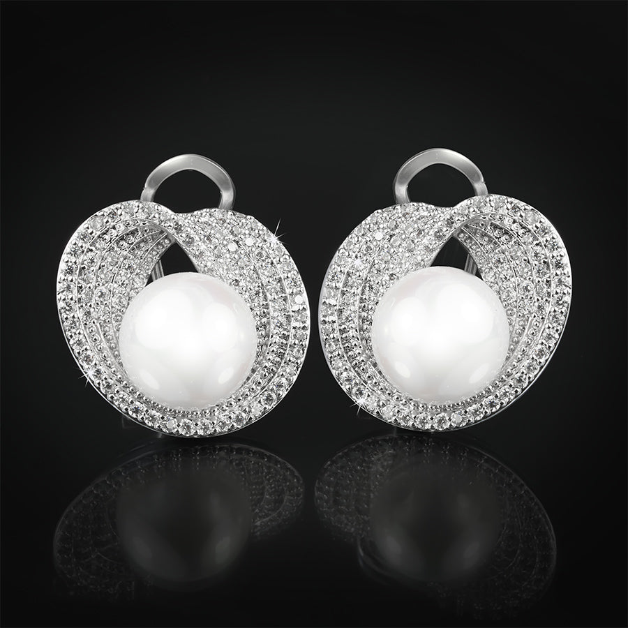 Women's Stunning Simulated Pearl CZ Earrings 0.70 CT White Gold Plated Design