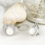 Women's Stunning Simulated Pearl CZ Earrings 0.70 CT White Gold Plated Design