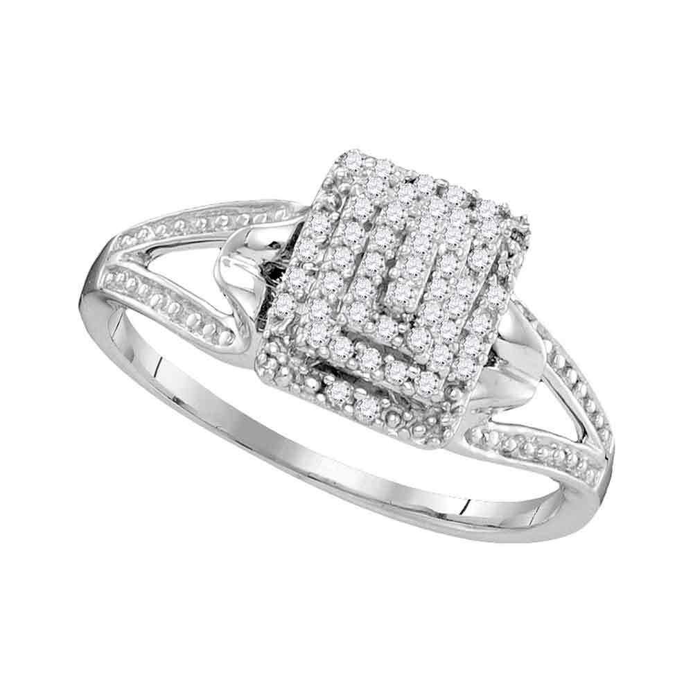 10kt White Gold Womens Round Diamond Cluster Split-shank Ring 1/6 Cttw