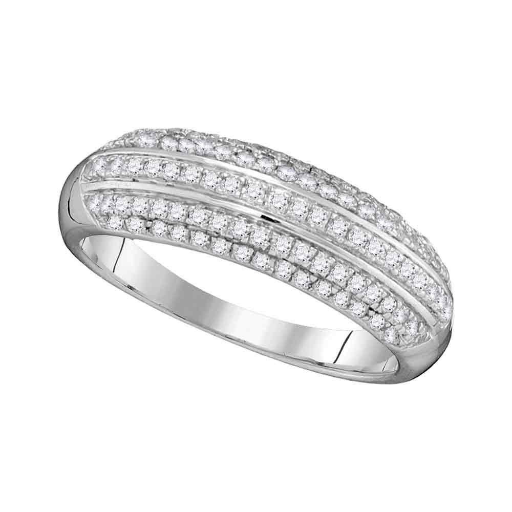 10kt White Gold Womens Round Pave-set Diamond Striped Band Ring 1/2 Cttw