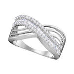 10kt White Gold Womens Round Baguette Diamond Strand Crossover Band Ring 1/2 Cttw