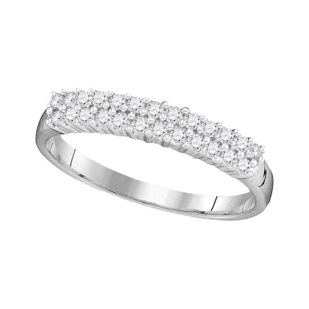 10kt White Gold Womens Round Prong-set Diamond Double Row Band 1/3 Cttw