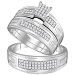 10kt White Gold His & Hers Round Diamond Cluster Matching Bridal Wedding Ring Band Set 1/2 Cttw