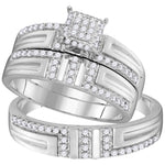 10kt White Gold His & Hers Round Diamond Cluster Matching Bridal Wedding Ring Band Set 1/2 Cttw