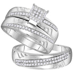 10kt White Gold His & Hers Round Diamond Cluster Matching Bridal Wedding Ring Band Set 1/2 Cttw