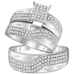 10kt White Gold His & Hers Round Diamond Cluster Matching Bridal Wedding Ring Band Set 3/4 Cttw