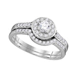 14kt White Gold Womens Diamond Round Halo Bridal Wedding Engagement Ring Band Set 1/2 Cttw