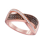 10kt Rose Gold Womens Round Red Color Enhanced Diamond Crossover Band Ring 1/3 Cttw