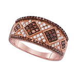 10kt Rose Gold Womens Round Red Color Enhanced Diamond Striped Cluster Band Ring 1/2 Cttw