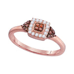 10kt Rose Gold Womens Round Red Color Enhanced Diamond Square Cluster Ring 1/5 Cttw