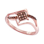 10kt Rose Gold Womens Round Red Color Enhanced Diamond Diagonal Square Cluster Ring 1/6 Cttw