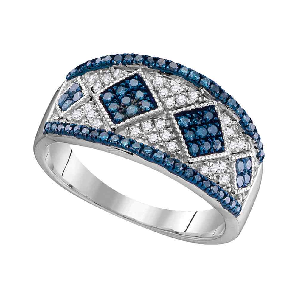 10kt White Gold Womens Round Blue Color Enhanced Diamond Band Ring 1/2 Cttw