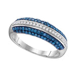 10kt White Gold Womens Round Blue Color Enhanced Diamond Striped Band Ring 1/2 Cttw