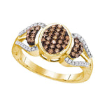 10kt Yellow Gold Womens Round Cognac-brown Color Enhanced Diamond Oval Cluster Ring 1/3 Cttw