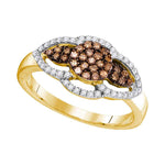 10kt Yellow Gold Womens Round Cognac-brown Color Enhanced Diamond Cluster Ring 1/3 Cttw