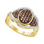 10kt Yellow Gold Womens Round Cognac-brown Color Enhanced Diamond Oval Frame Cluster Ring 1/2 Cttw