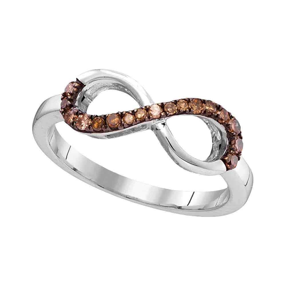 10kt White Gold Womens Round Brown Color Enhanced Diamond Infinity Ring 1/5 Cttw