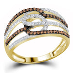 10kt Yellow Gold Womens Round Cognac-brown Color Enhanced Diamond Linked Loop Band Ring 3/8 Cttw