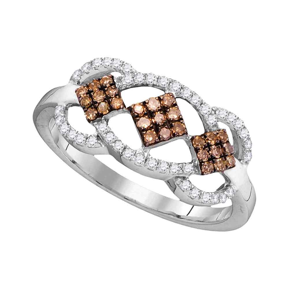 10kt White Gold Womens Round Brown Color Enhanced Diamond Cluster Ring 1/3 Cttw