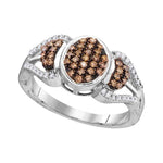 10kt White Gold Womens Round Cognac-brown Color Enhanced Diamond Oval Cluster Ring 1/3 Cttw