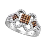 10kt White Gold Womens Round Cognac-brown Color Enhanced Diamond Quatrefoil Square Cluster Ring 3/8 Cttw