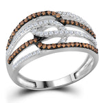 10kt White Gold Womens Round Cognac-brown Color Enhanced Diamond Linked Loop Band Ring 3/8 Cttw