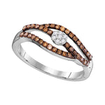 10kt White Gold Womens Round Cognac-brown Color Enhanced Diamond Strand Cluster Ring 1/3 Cttw