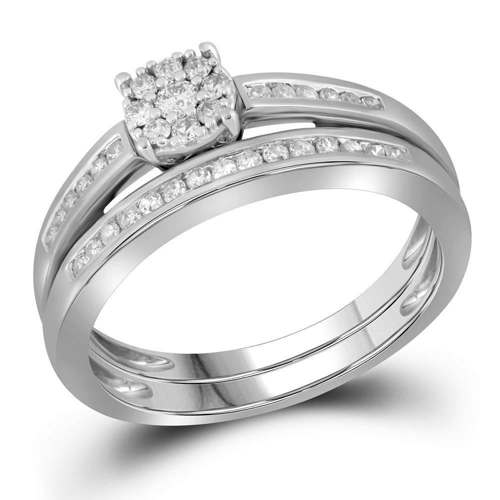 10kt White Gold Womens Round Diamond Bridal Wedding Engagement Ring Band Set 1/3 Cttw