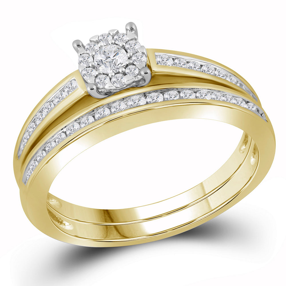 10kt Yellow Gold Womens Round Diamond Bridal Wedding Engagement Ring Band Set 1/2 Cttw