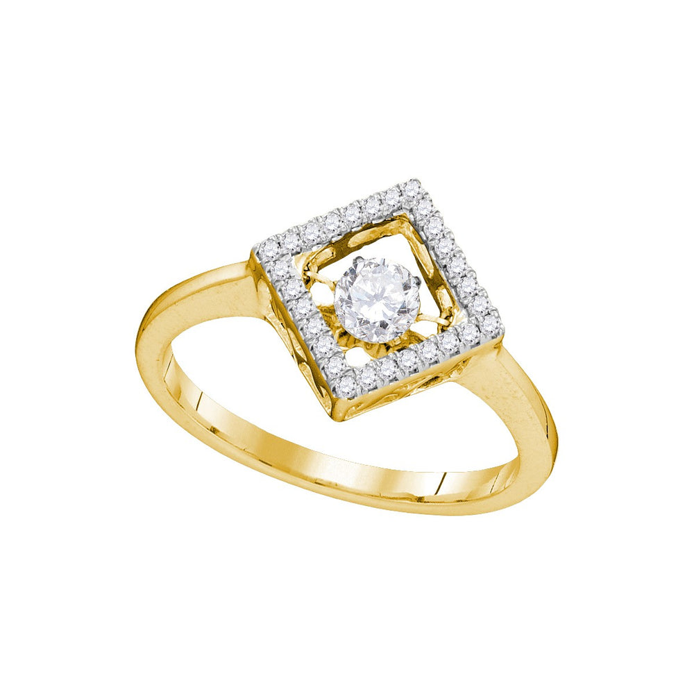 10kt Yellow Gold Womens Round Diamond Moving Twinkle Solitaire Diagonal Square Ring 1/5 Cttw