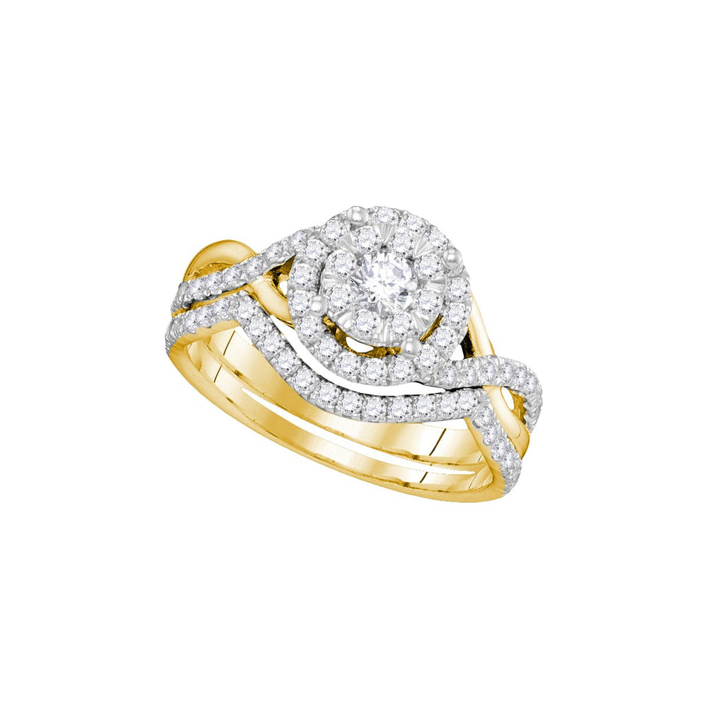 14k Yellow Gold Womens Round Diamond Bridal Wedding Engagement Ring Band Set 7/8 Cttw