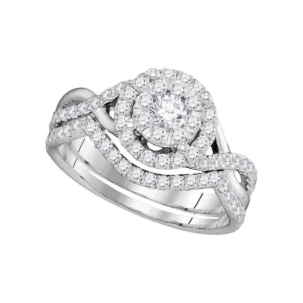 14k White Gold Womens Round Diamond Bridal Wedding Engagement Ring Band Set 7/8 Cttw