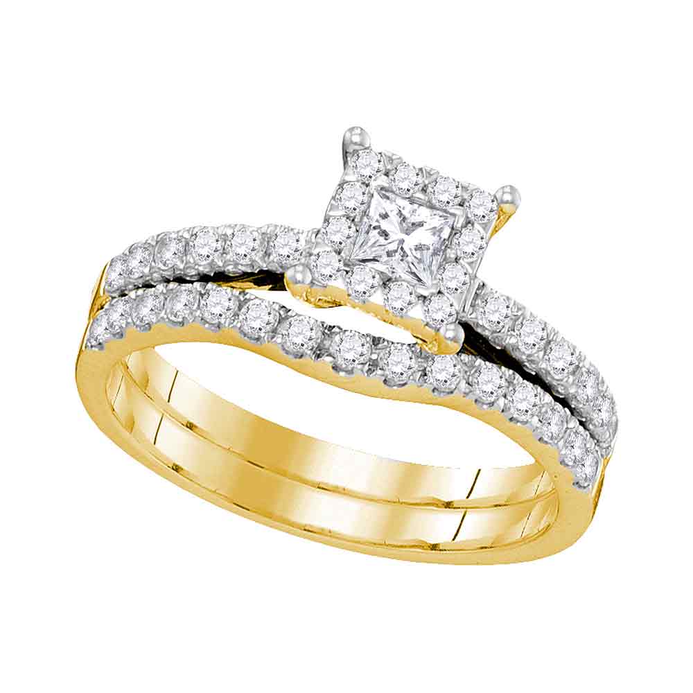 14K Yellow Gold Princess Diamond Womens Bridal Wedding Engagement Ring Band Set 7/8 Cttw