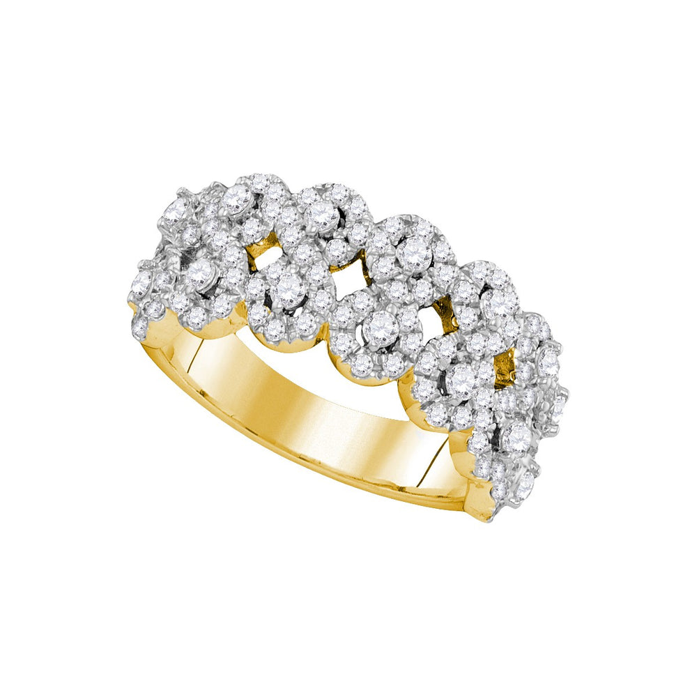 14kt Yellow Gold Womens Round Diamond Double Row Circle Cluster Band 1-1/3 Cttw