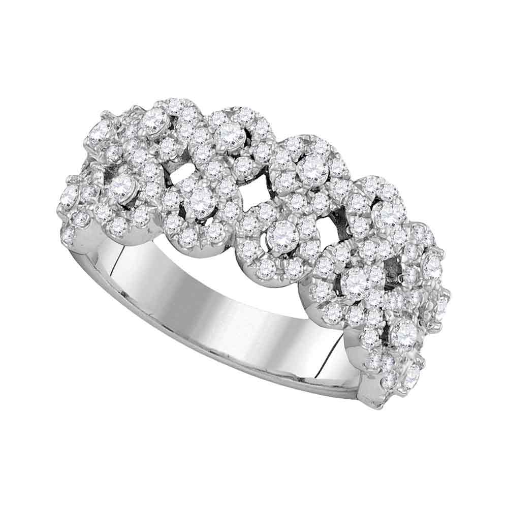 14kt White Gold Womens Round Diamond Double Row Circle Cluster Band 1-1/3 Cttw