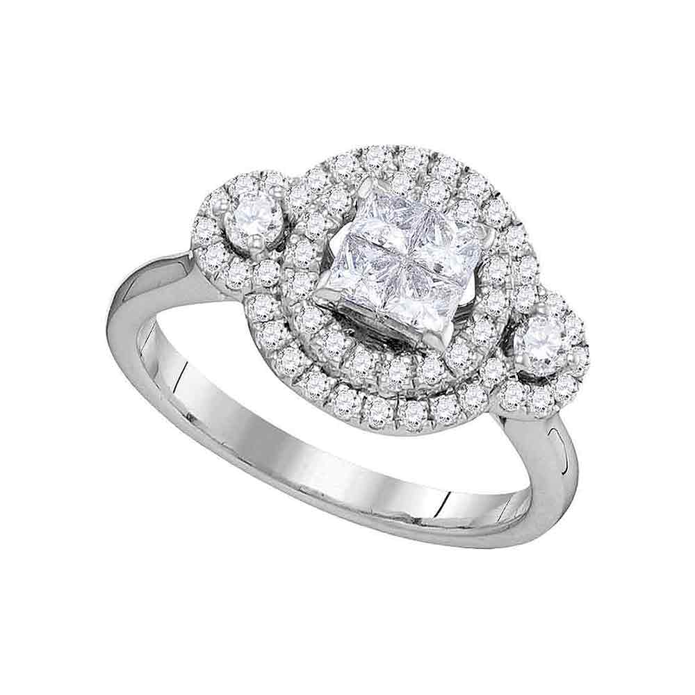 14kt White Gold Womens Princess Diamond Circle Frame Cluster Bridal Wedding Engagement Ring 3/4 Cttw